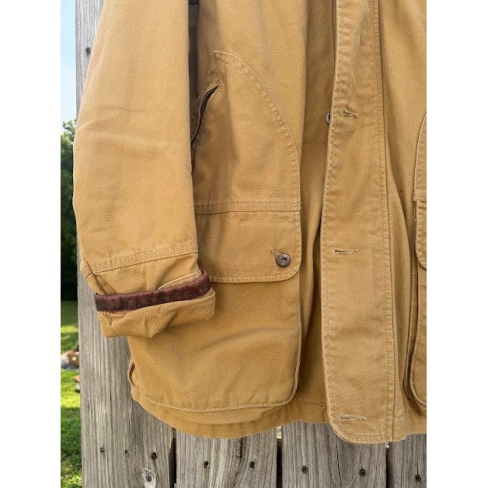 Vintage Tommy Hilfiger Canvas Barn Chore Jacket Tan Leather Yoke Corduroy Plaid - Picture 6 of 16